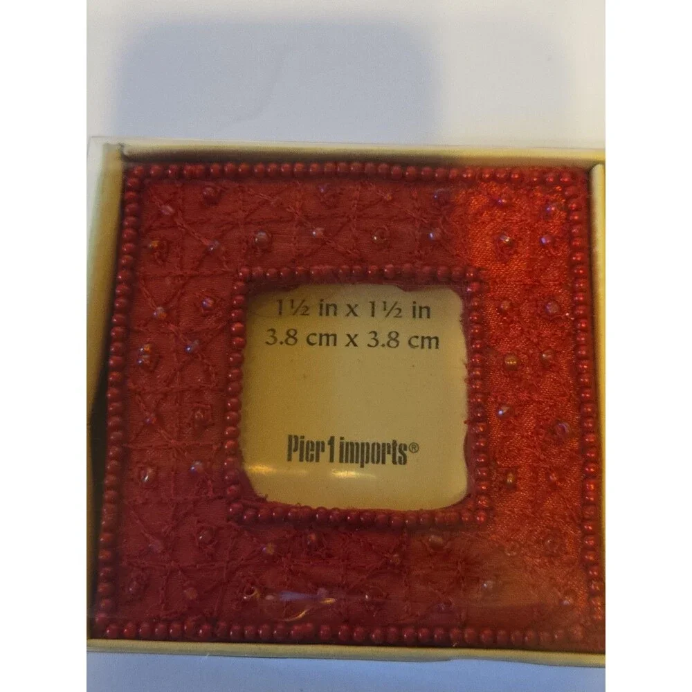 Pier One Imports 90s Y2K Set Of 3 Fabric Beaded Mini Photo Frames  3x3” each